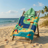 Poncho plage imprimé microfibre enfant - Circuit - 60x60cm - 220gm²