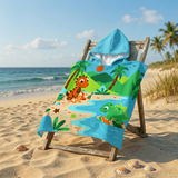 Poncho plage imprimé microfibre enfant- BabyDino - 60x60cm - 220gm²