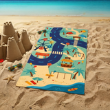 Serviette de plage imprimée microfibre enfant - Circuit- 70x140cm - 220g/m²
