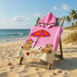 Poncho plage imprimé microfibre enfant - Nounours - 60x60cm - 220gm²