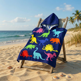 Poncho plage imprimé microfibre enfant - Dino - 60x60cm - 220gm²
