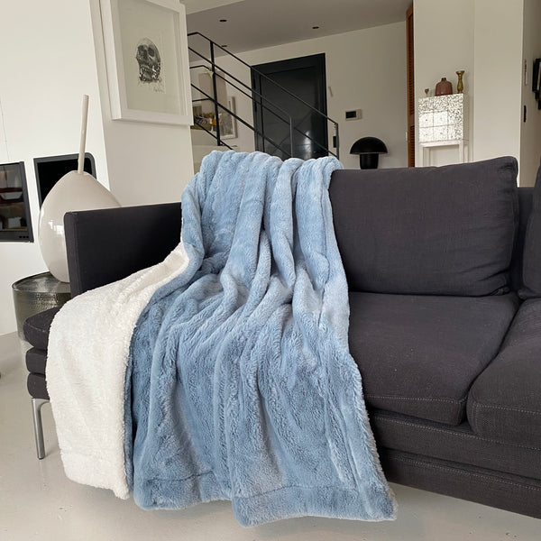 Plaid imitation "Lapin" 130x170cm 610g/m² - Cocoon Bleu gris