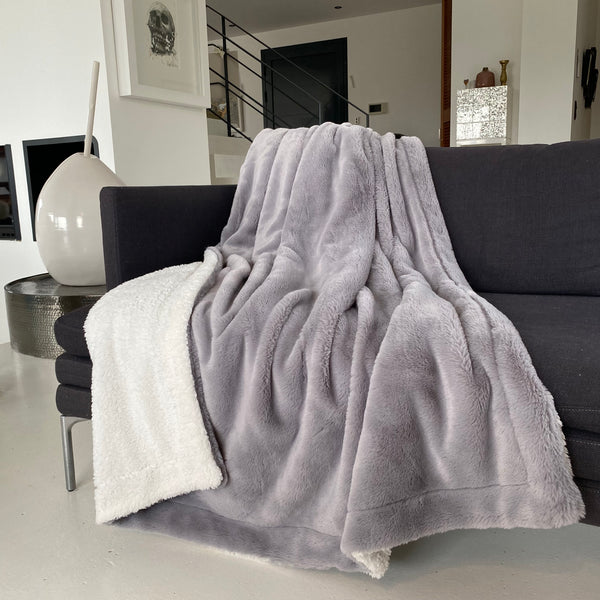Plaid imitation "Lapin" 130x170cm 610g/m² - Cocoon Gris clair