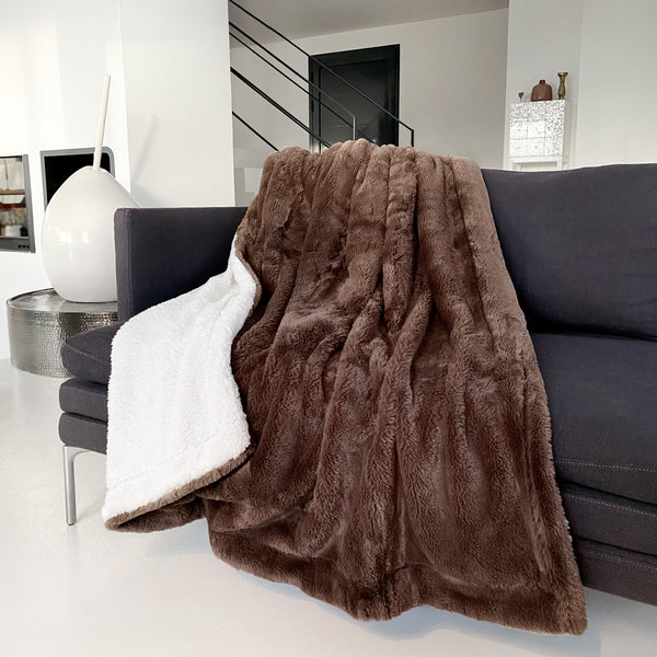Plaid imitation "Lapin" 130x170cm 610g/m² - Cocoon Taupe Foncé