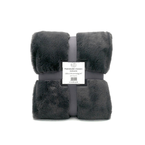Plaid imitation "Lapin" 130x170cm 610g/m² - Cocoon Gris Anthracite