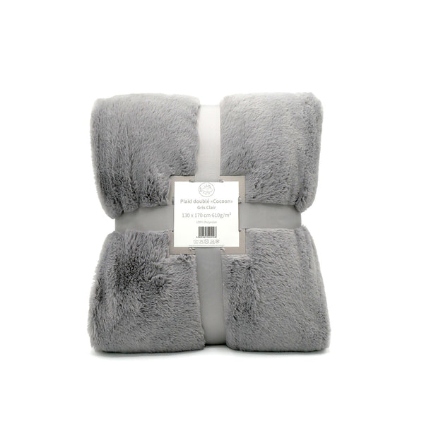 Plaid imitation "Lapin" 130x170cm 610g/m² - Cocoon Gris clair