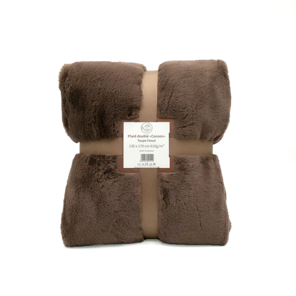 Plaid Polaire Imitation "Lapin" 130X170 610g/m² -Cocoon Taupe Foncé