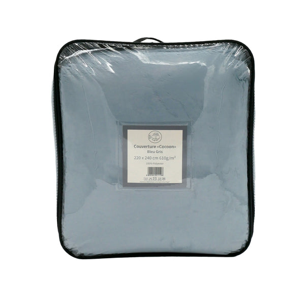 Plaid Couverture Imitation "Lapin" 220x240cm 610g/m² - Cocoon Bleu Gris