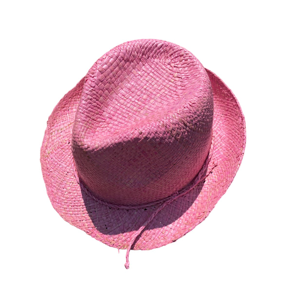 Chapeau artisanal de Madagascar Borsalino Unis rose - Le comptoir de la plage