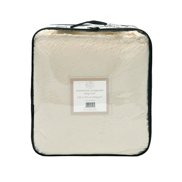 Plaid Couverture imitation poils longs 220x240cm 450g/m² - Longwool Beige clair