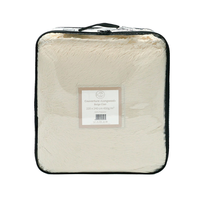 Plaid Couverture imitation poils longs 220x240cm 450g/m² - Longwool Beige clair