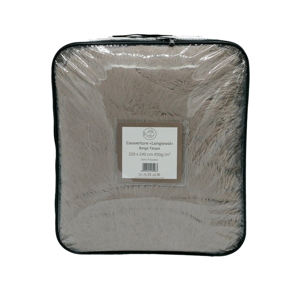 Plaid Couverture imitation poils longs 220x240cm 450g/m² - Longwool Beige Taupe