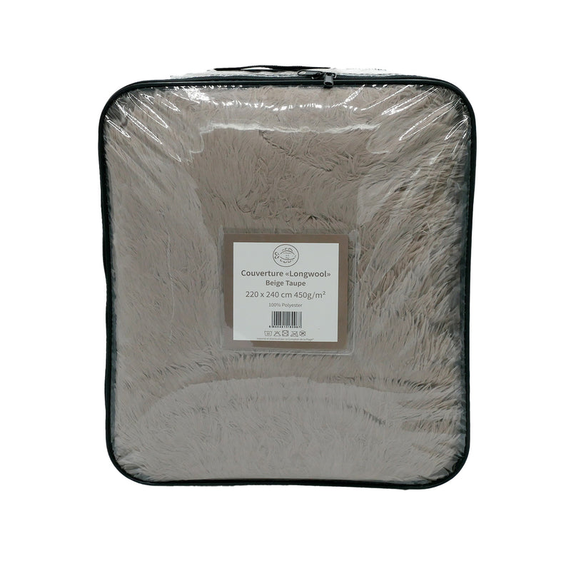 Plaid Couverture imitation poils longs 220x240cm 450g/m² - Longwool Beige Taupe