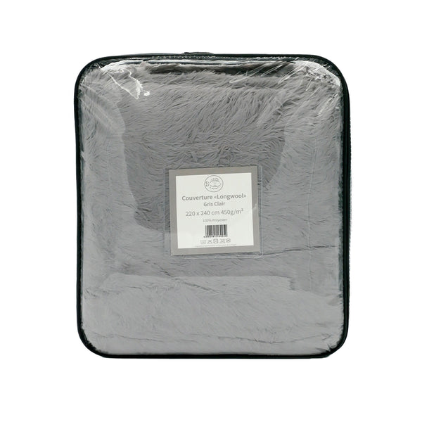 Plaid Couverture imitation poils longs 220x240cm 450g/m² - Longwool Gris Clair