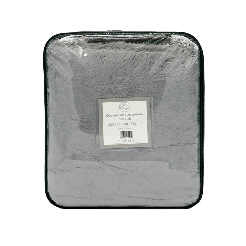 Plaid Couverture imitation poils longs 220x240cm 450g/m² - Longwool Gris Clair