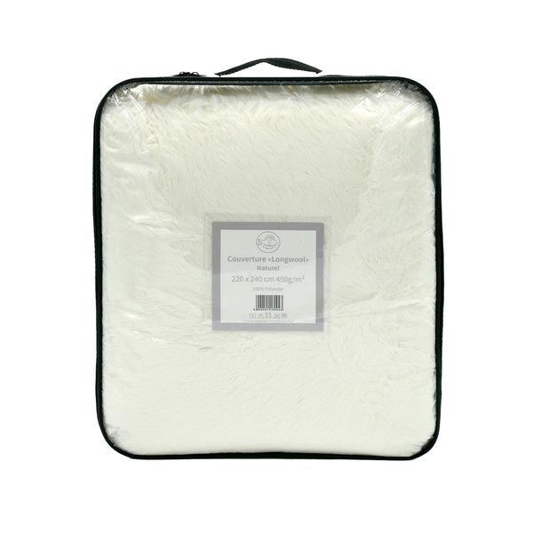 Plaid Couverture imitation poils longs 220x240cm 450g/m² - Longwool Naturel