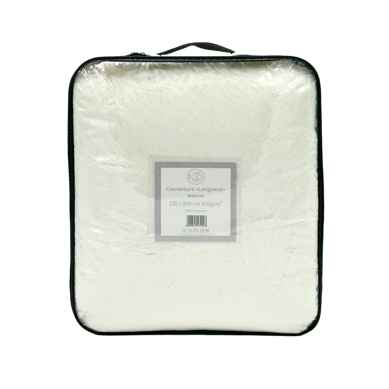 Plaid Couverture imitation poils longs 220x240cm 450g/m² - Longwool Naturel