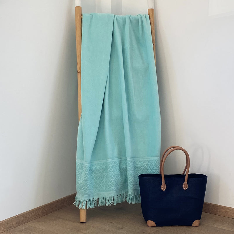 Drap de bain coton bleu turquoise Romance - Le comptoir de la plage