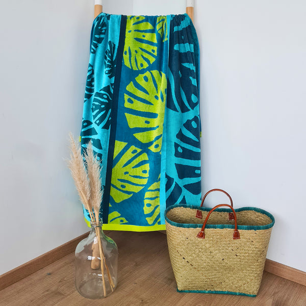 Drap de plage coton Monstera - Le comptoir de la plage