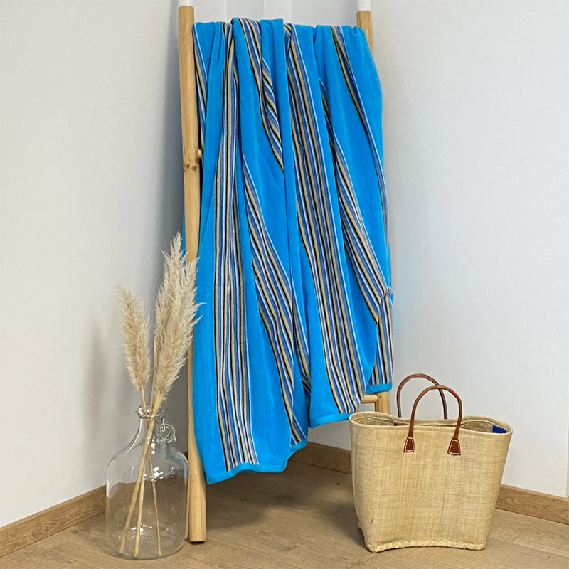 Drap de plage éponge velours Jacquard Milonga Turquoise - Le comptoir de la plage