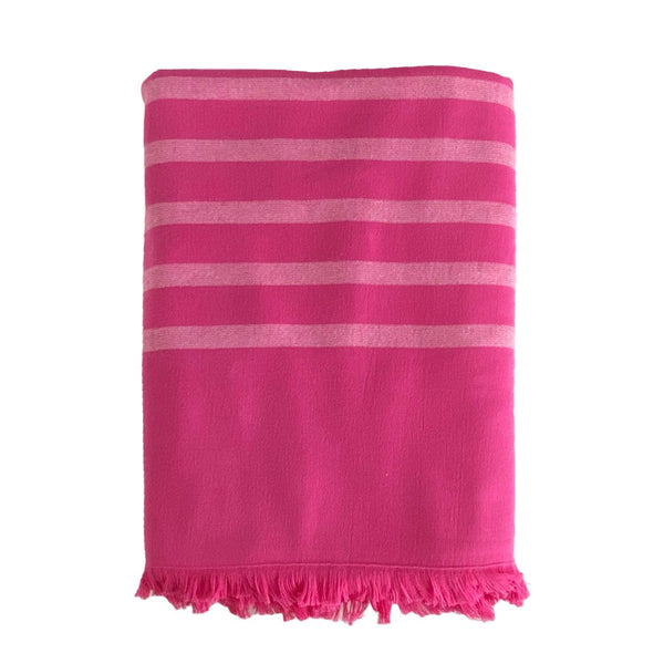 Fouta coton doublée éponge Alanya rose fuchsia - Le comptoir de la plage