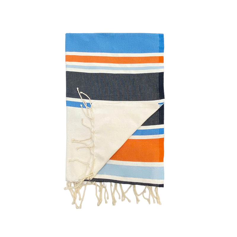 Fouta Hélios bleu 100% coton 190g/m² , légère et absorbante, 100x200 cm, idéale bain, plage ou paréo, au design rayé tendance.