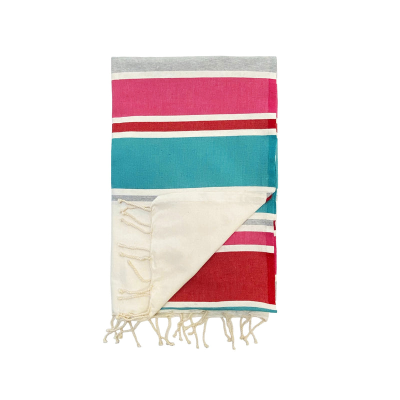 Fouta Hélios Lake 100% coton 190g/m² , légère et absorbante, 100x200 cm, idéale bain, plage ou paréo, au design rayé tendance.