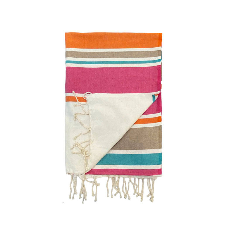Fouta Hélios rose 100% coton 190g/m² , légère et absorbante, 100x200 cm, idéale bain, plage ou paréo, au design rayé tendance.