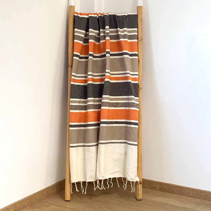 Fouta Hélios Chocolat 100% coton 190g/m² , légère et absorbante, 100x200 cm, idéale bain, plage ou paréo, au design rayé tendance.