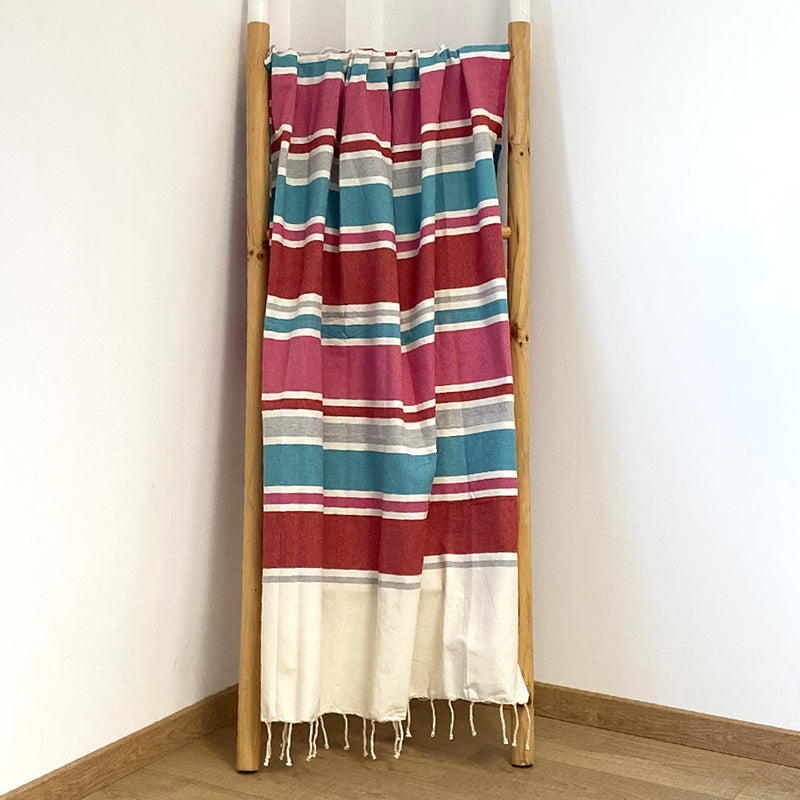 Fouta Hélios Lake 100% coton 190g/m² , légère et absorbante, 100x200 cm, idéale bain, plage ou paréo, au design rayé tendance.