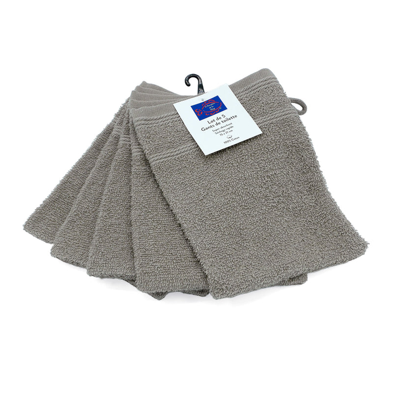 Lot de 5 gants de toilette 15x21cm