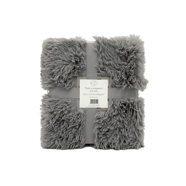 Plaid imitation poils longs 130x170cm 450g/m² - Longwool Gris clair