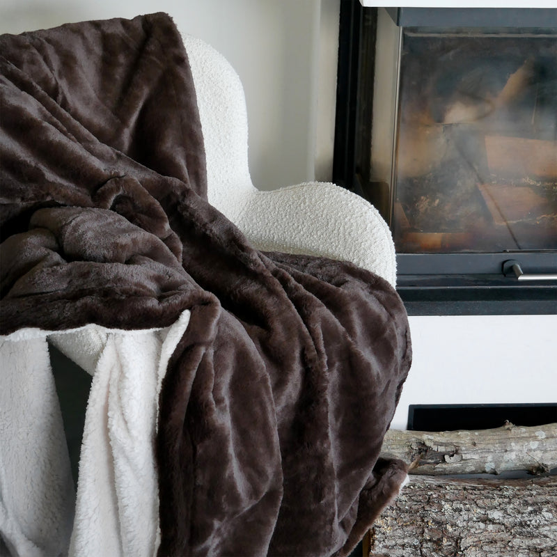 Plaid imitation "Lapin" 130x170cm 610g/m² - Cocoon Chocolat