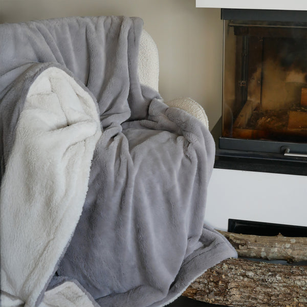 Plaid Polaire Imitation "Lapin" 610g/m² 130X170 - Cocoon Gris clair