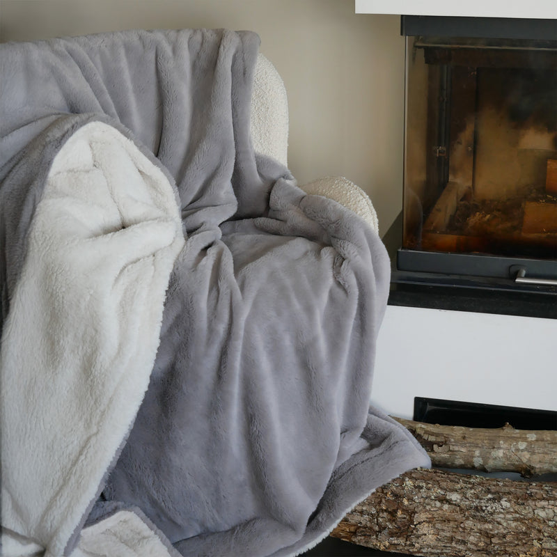 Plaid imitation "Lapin" 130x170cm 610g/m² - Cocoon Gris clair