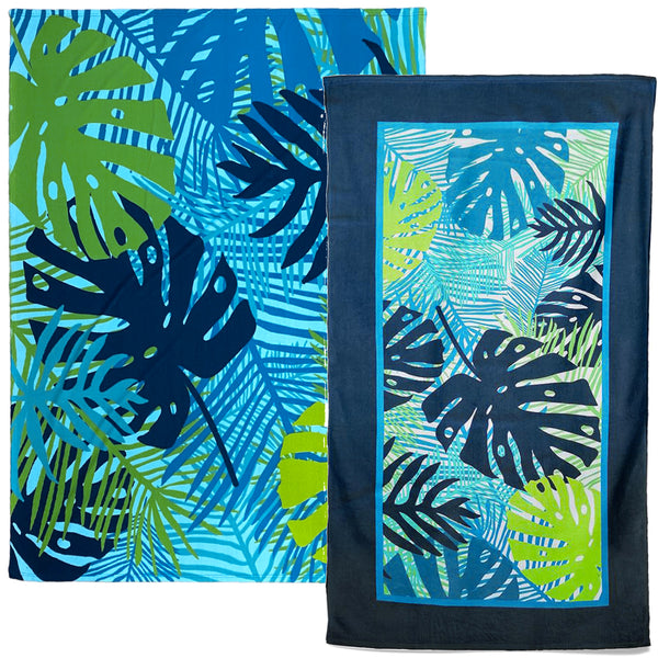 Pack Serviettes de plage microfibre Tropical Leaves Jungy - Taille L et XL