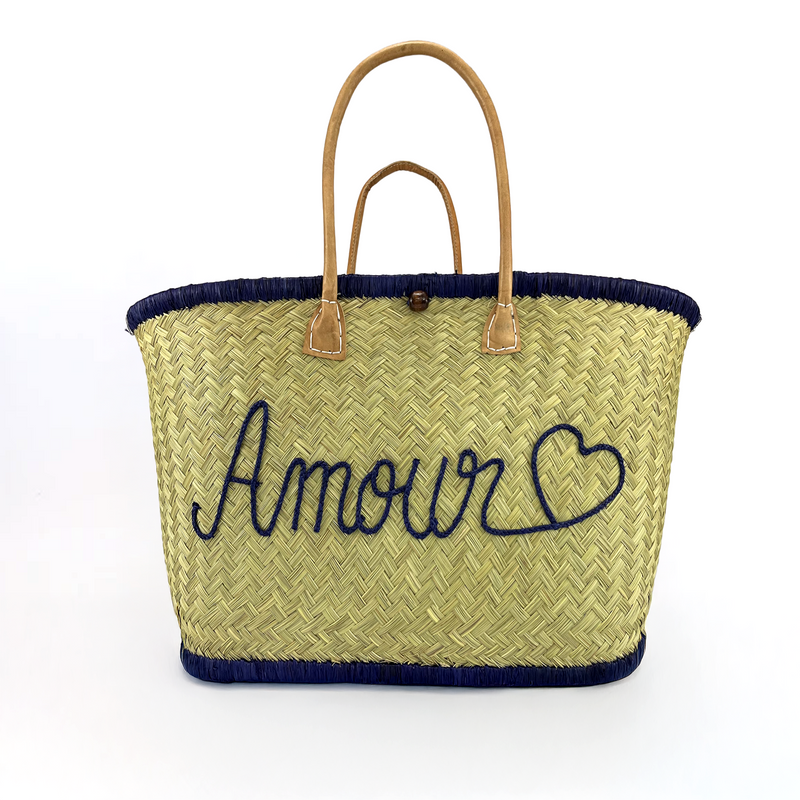 Panier artisanal de plage brodé Fibres naturelles - Amour GM