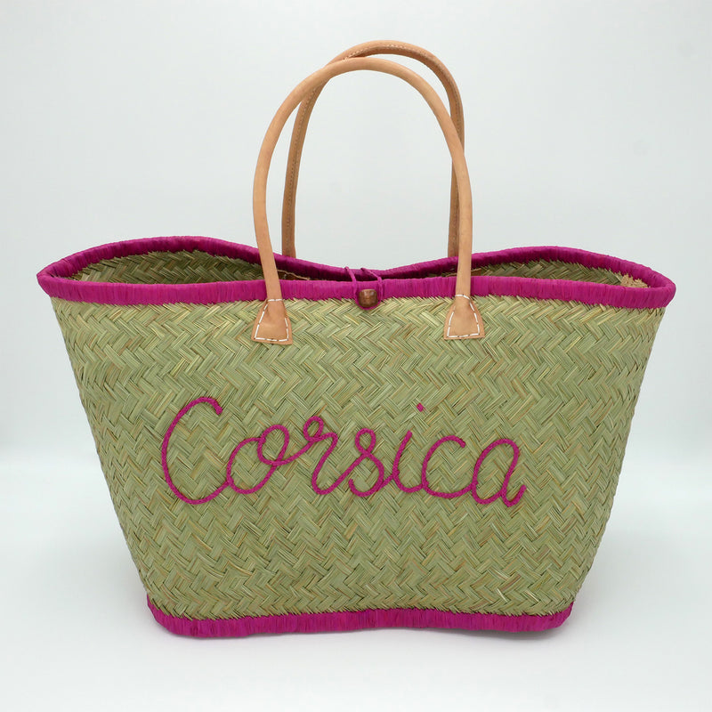 Panier artisanal de plage brodé Fibres naturelles - Corsica GM