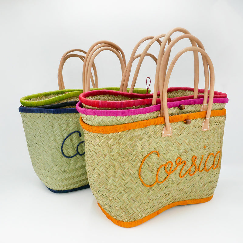 Panier artisanal de plage brodé Fibres naturelles - Corsica GM