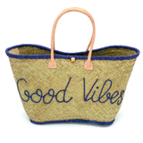 Panier artisanal de plage brodé Fibres naturelles - Good Vibes GM