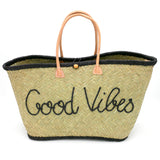 Panier artisanal de plage brodé Fibres naturelles - Good Vibes GM