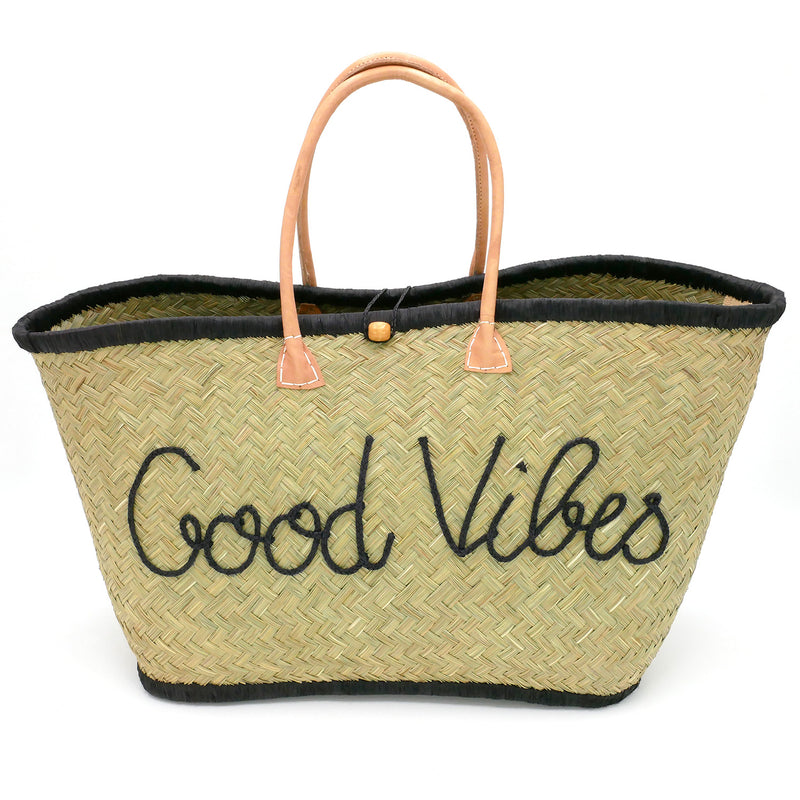 Panier artisanal de plage brodé Fibres naturelles - Good Vibes GM