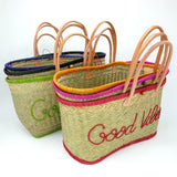 Panier artisanal de plage brodé Fibres naturelles - Good Vibes GM