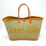 Panier artisanal de plage brodé Fibres naturelles - Good Vibes GM