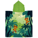 Poncho de plage enfant en microfibre junglia 60×120 cm 100%  250 g/m², motif jungle Idéal pour la plage et la piscine, séchage ultra-rapide et peu encombrant.