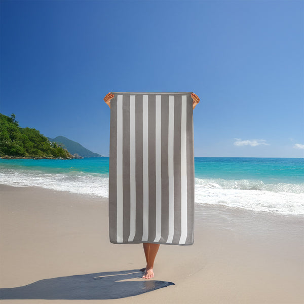 Serviette de plage éponge velours Jacquard Beige 100x175 470g/m² - Bahia Taupe