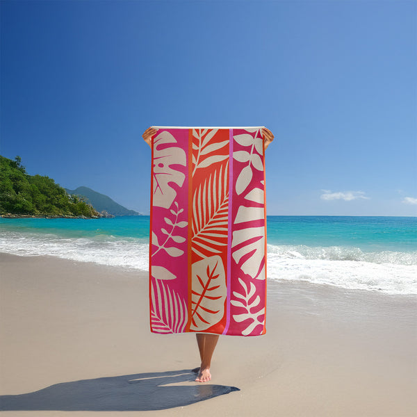 Serviette de plage éponge velours Jacquard Rose 100x175 470g/m² - Chincha