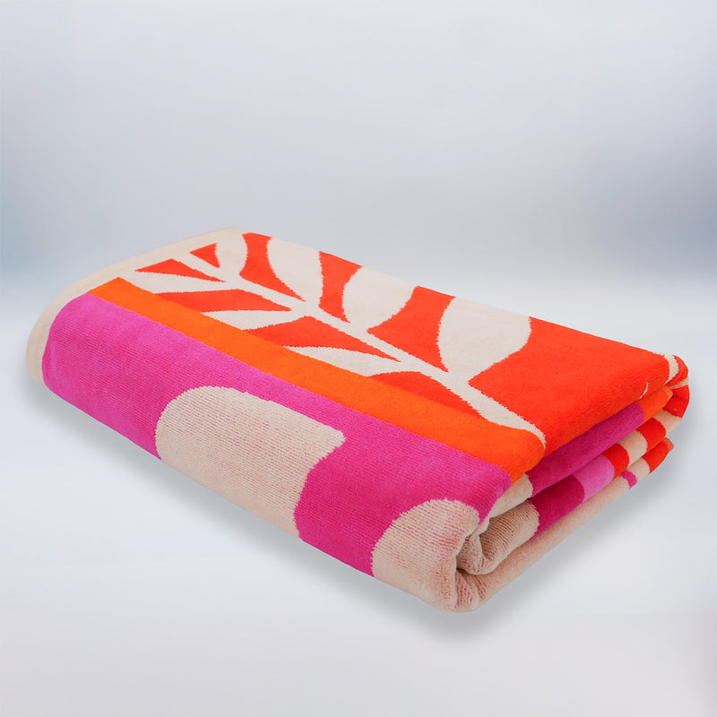 Serviette de plage éponge velours Jacquard Rose 100x175 470g/m² - Chincha