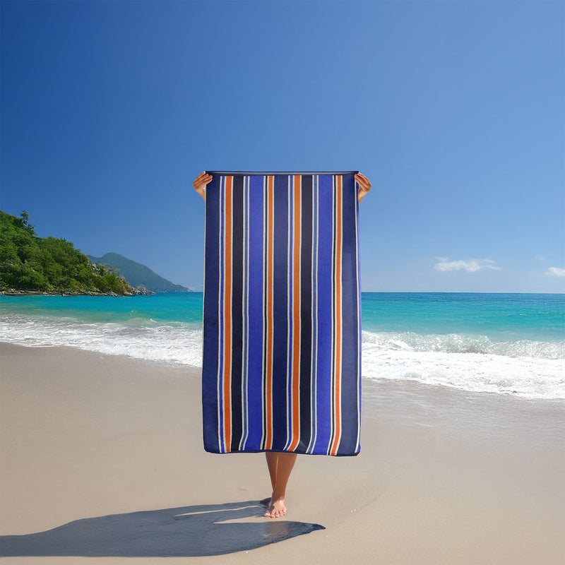 Serviette de plage éponge velours Jacquard Bleu 100x175 470g/m² - Kapados