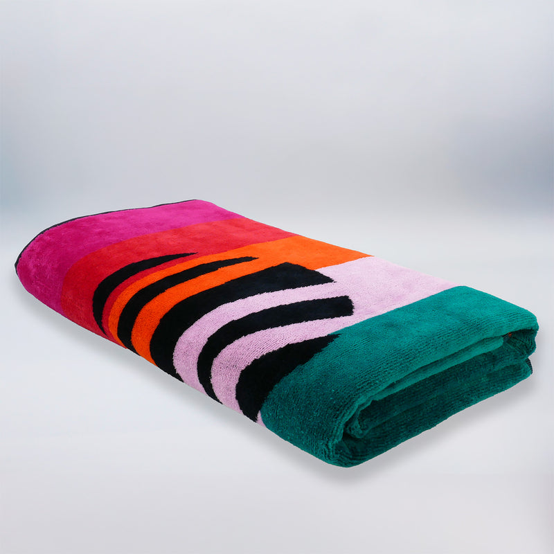 Serviette de plage éponge velours Jacquard Multicolore 95x175 440g/m² - Maupiti - Le comptoir de la plage
